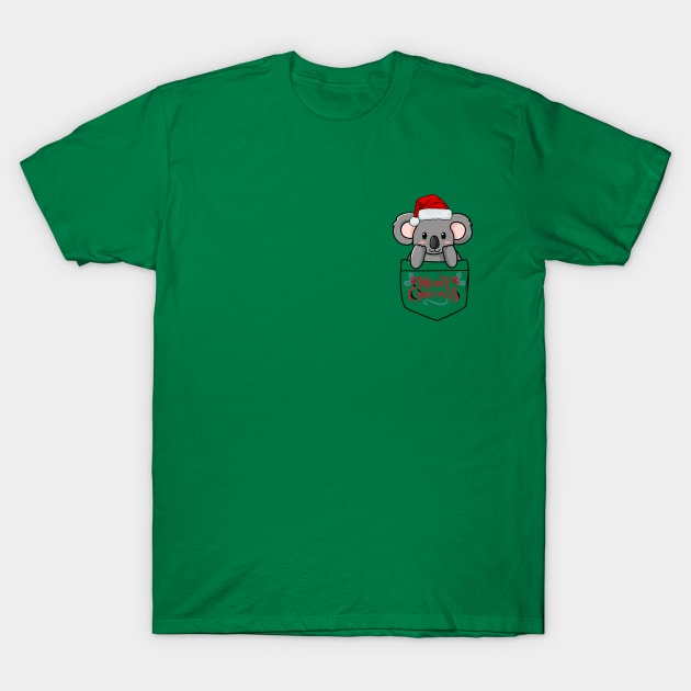 Cute Christmas koala popping out of the pocket T-Shirt by Rubi16